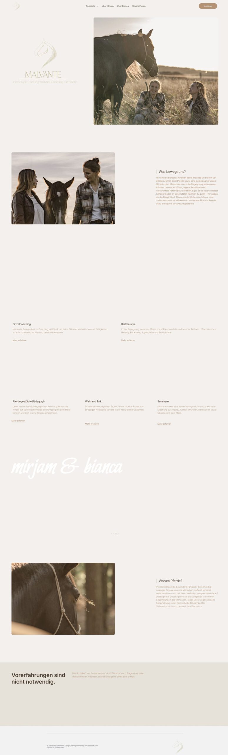 Startseite von Malvante – Webdesign von Studio Milan