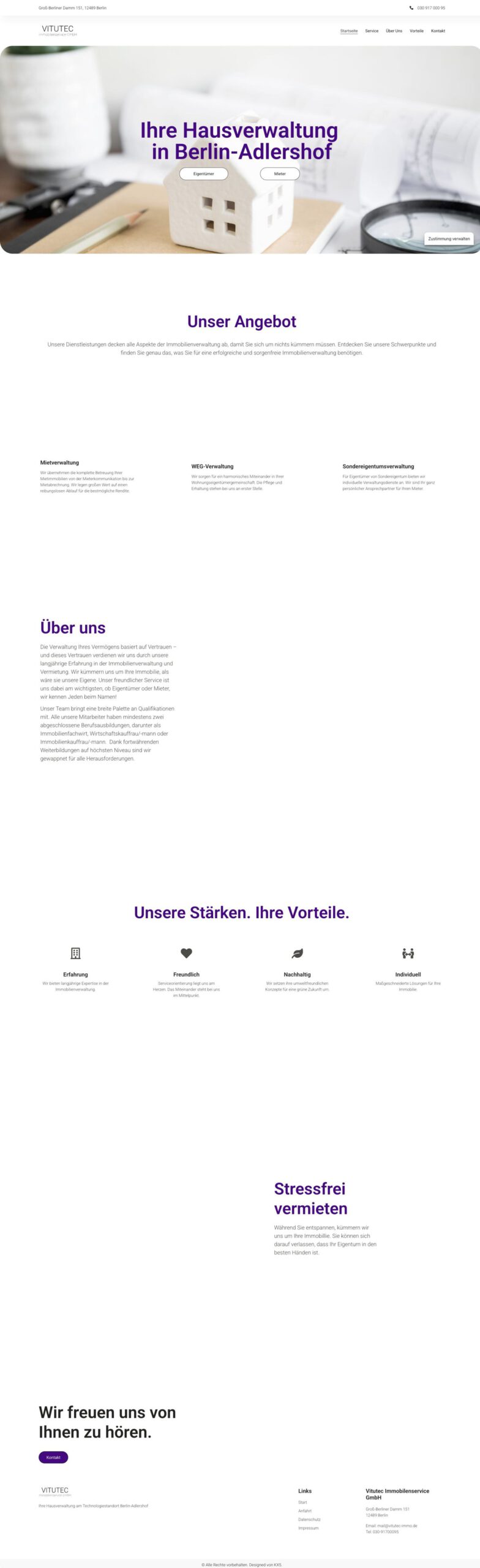 Startseite von Vitutec – Webdesign von Studio Milan